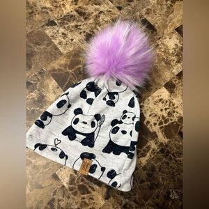 4/30$ NWOT Panda Print Beanie with Purple Pom 0-6 months